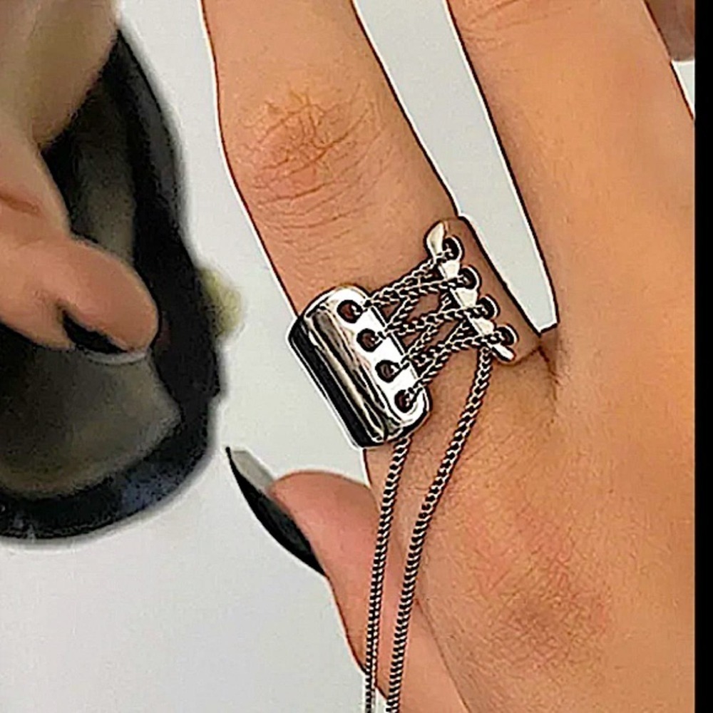 Stainless Steel Corset Ring Lace Up Chain Edgy Statement